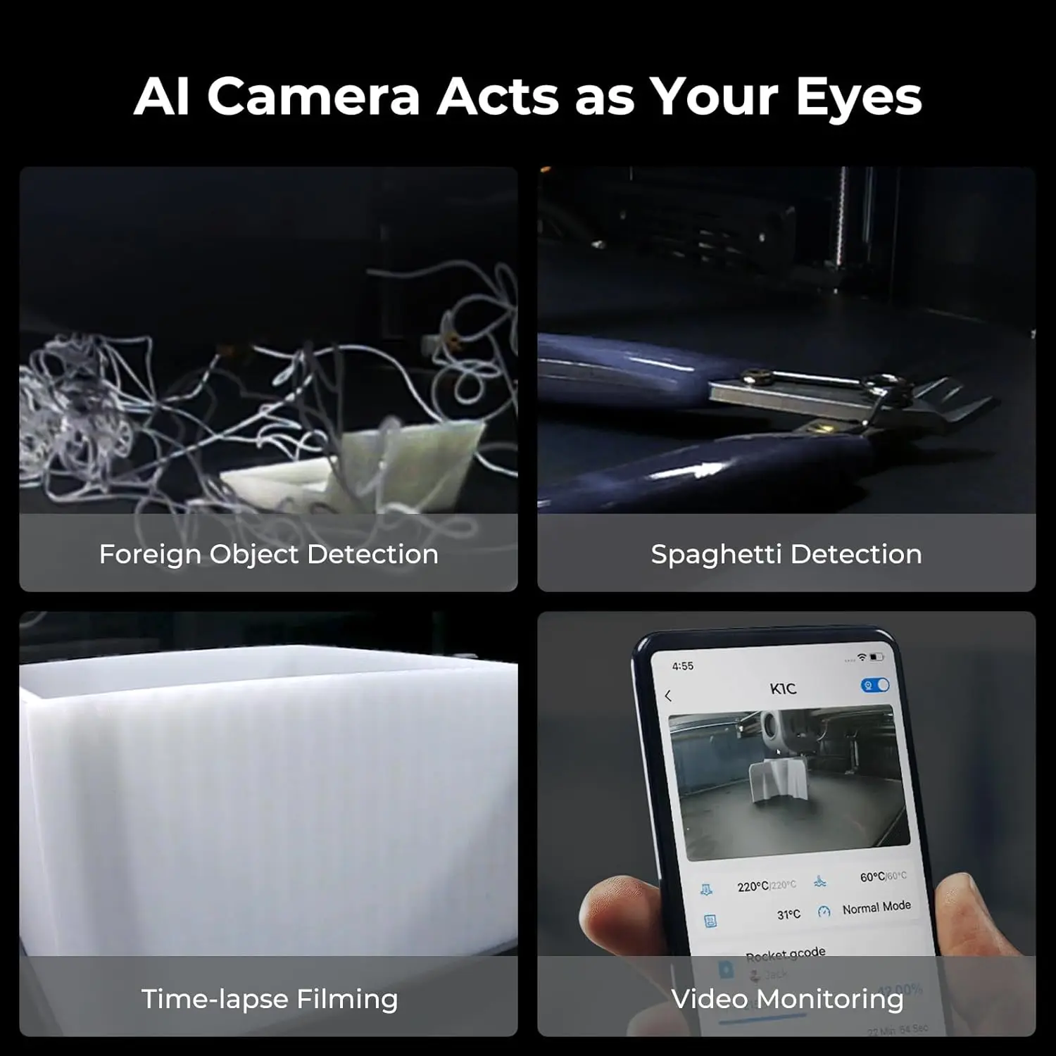 3D-принтер Creality K1C 600 мм/с с цветным сенсорным экраном 4 3 дюйма