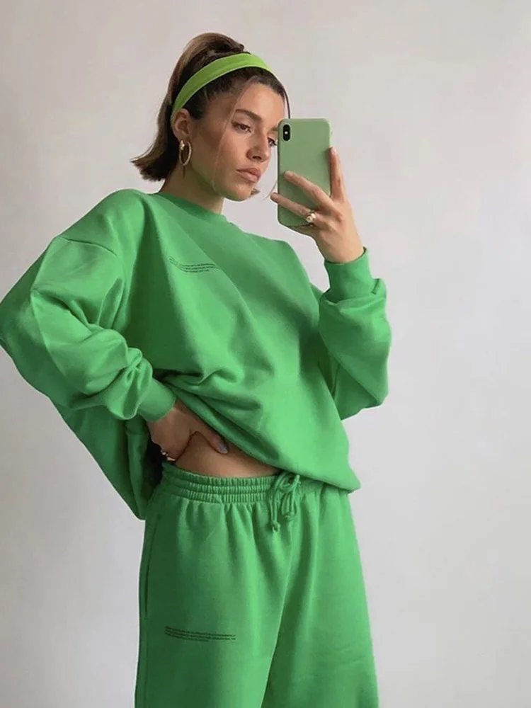 

Женский спортивный костюм из двух предметов Jyate, повседневные хлопковые спортивные штаны с круглым вырезом и длинным рукавом, однотонная сп...