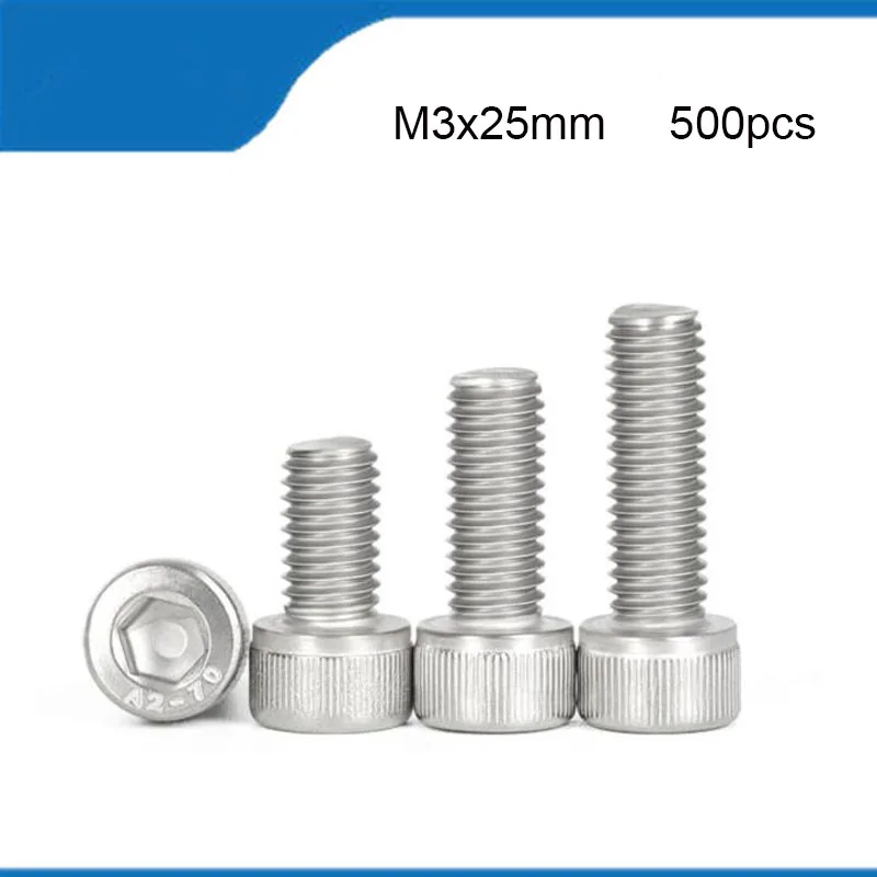 

Free Shipping 500pcs M3*25mm M3 Screws A2-70 304 Stainless Steel Allen Hexagon Hex Socket Cap Head Screw Bolt Metric allen Screw