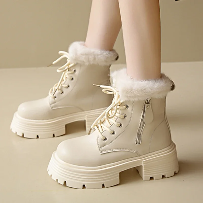 Comemore/женские короткие ботинки на платформе массивном каблуке зимние плюшевые