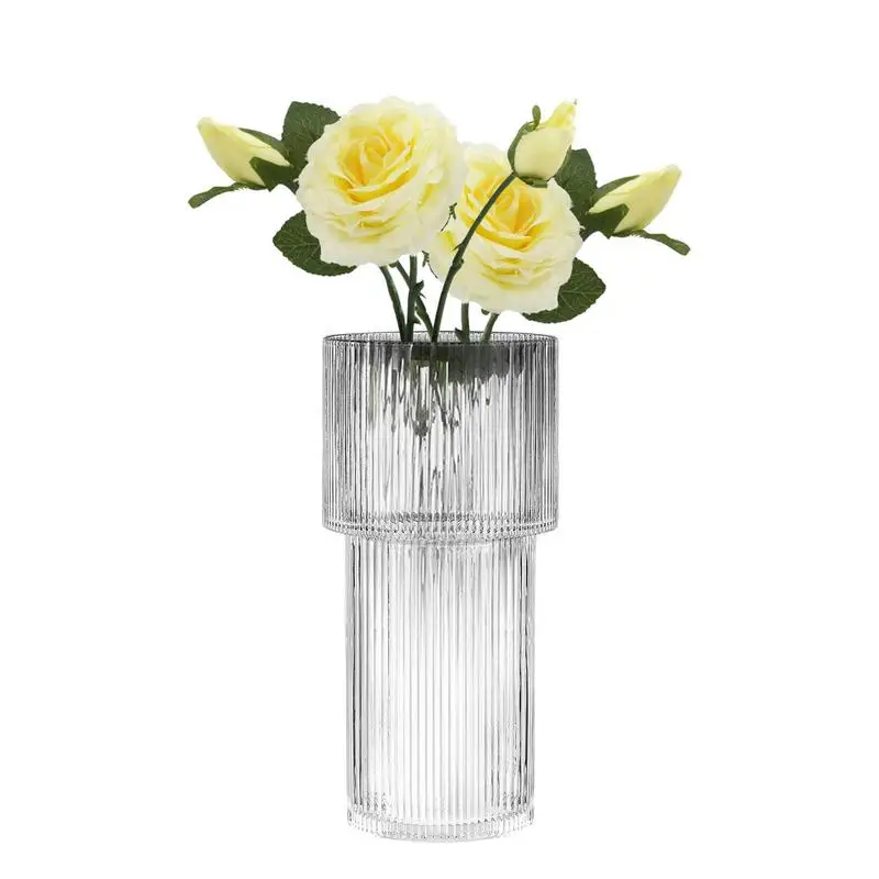 

Modern Vase Decorative Clear Vases For Flowers Aesthetic Modern Fluted Design Clear Glass For Mantle Bookshelf Table Decor
