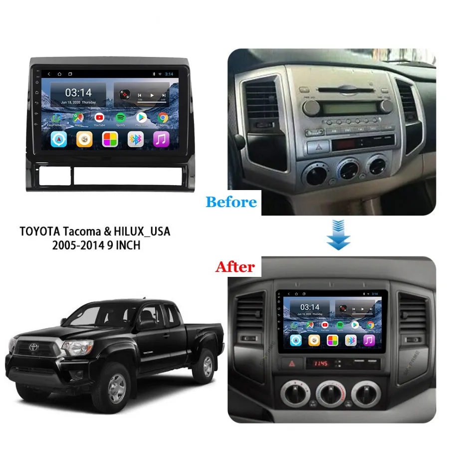 Автомагнитола 2DIN 9 дюймов Android для TOYOTA TACOMA и HILUX USA 2005-2014 DSP CarPlay Мультимедийный
