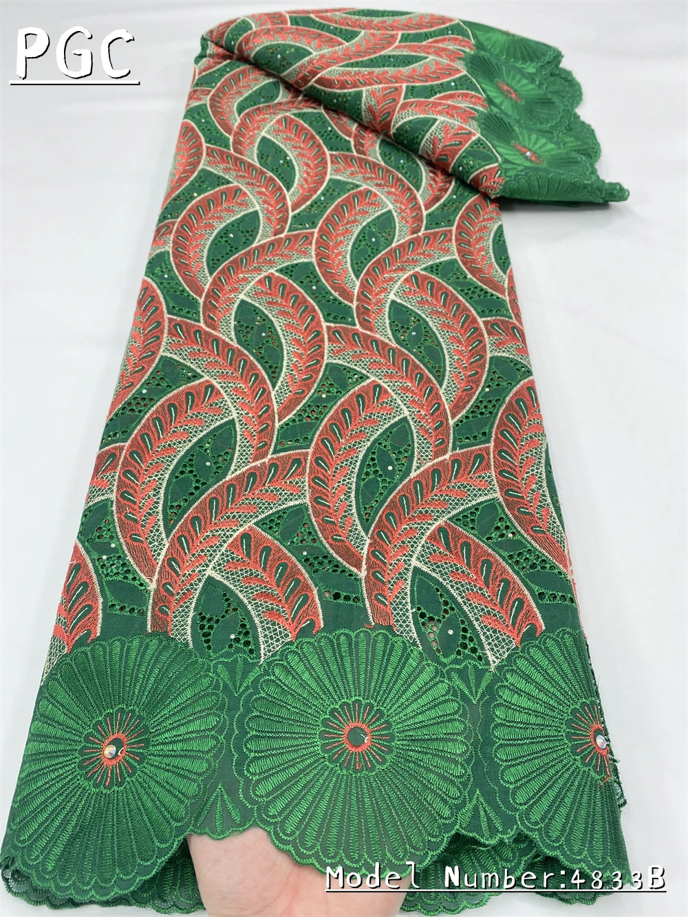 

PGC 5 Yard Swiss Fabric Latest Heavy Beaded Embroidery African 100% Cotton Voile Lace Dubai Style For wedding Party 4833B