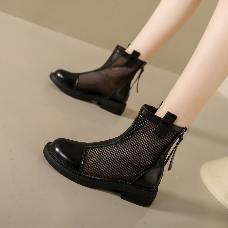 

2023 Summer Solid Color New Fashion Mesh Breathable Versatile Women's Open Boots Back Zipper Comfortable High Heel Shoes Women