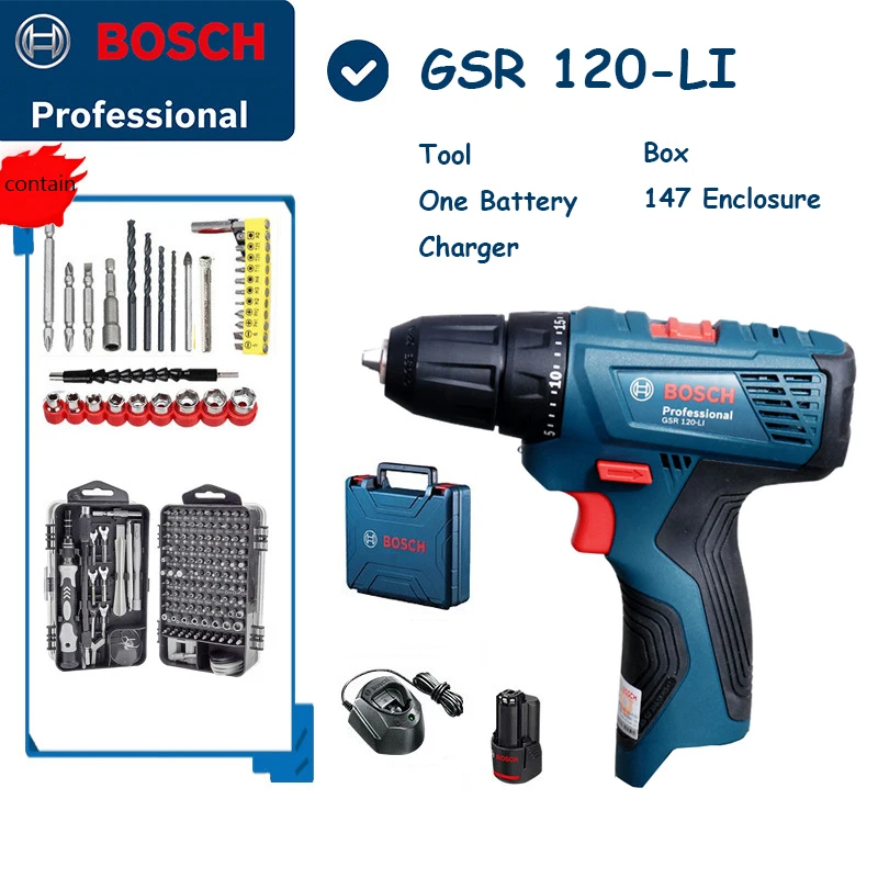 Электрическая дрель Bosch GSR 120-LI 12 В, перезаряжаемая Беспроводная Бытовая отвертка, деревообрабатывающий стальной драйвер, электроинструмент