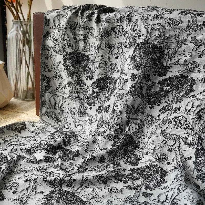 45 см x 135 окрашенная в пряжу с животным узором жаккардовая ткань лесной стиль