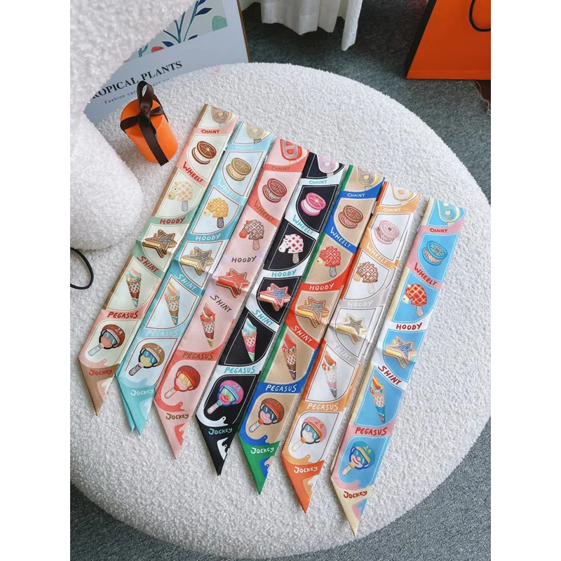 Саржевый узкий шелковый шарф роскошный бренд сумка для мороженого модные шарфы