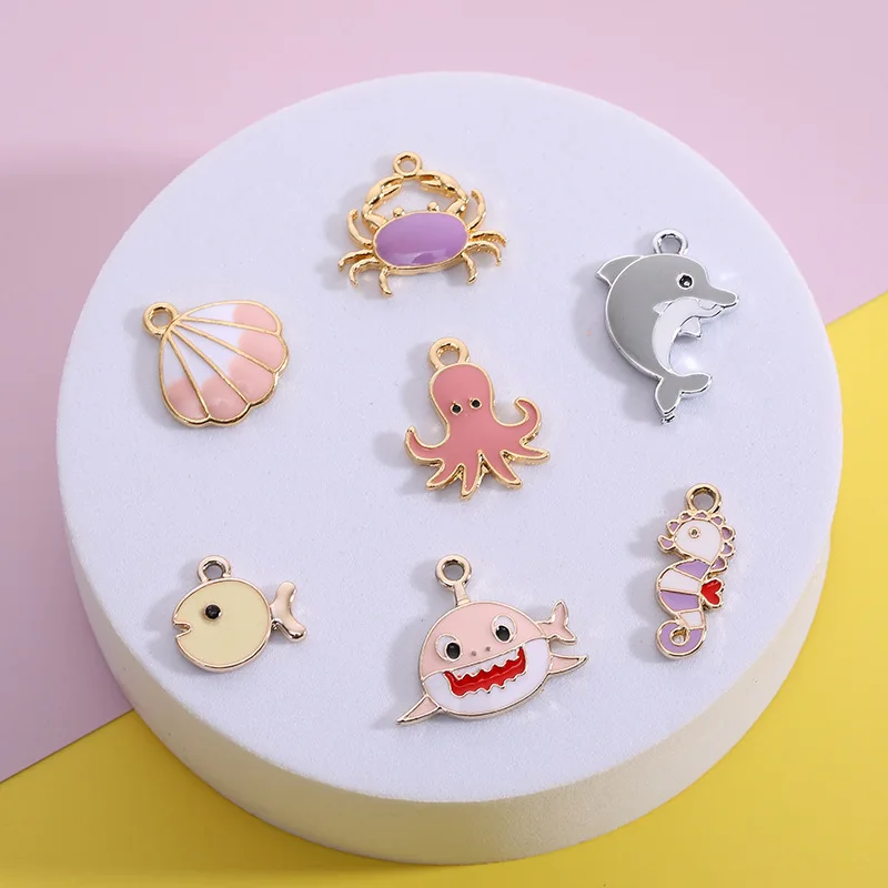 

10PCS Marine Animal Alloy Enamel Pendant Shiny Fashion Charm Colorful Dangle DIY Necklace Bracelet Earring Accessories X035