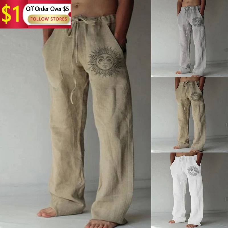 

Men's Trousers Thin Solid Color Fashion Pocket Full Length Casual Working Pants Men Drawstring Waist Slant Pocket Sweatpants