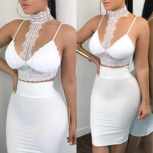 

2022 Summer new European and American popular style deep V lace pure color sling two-piece nightclub dress