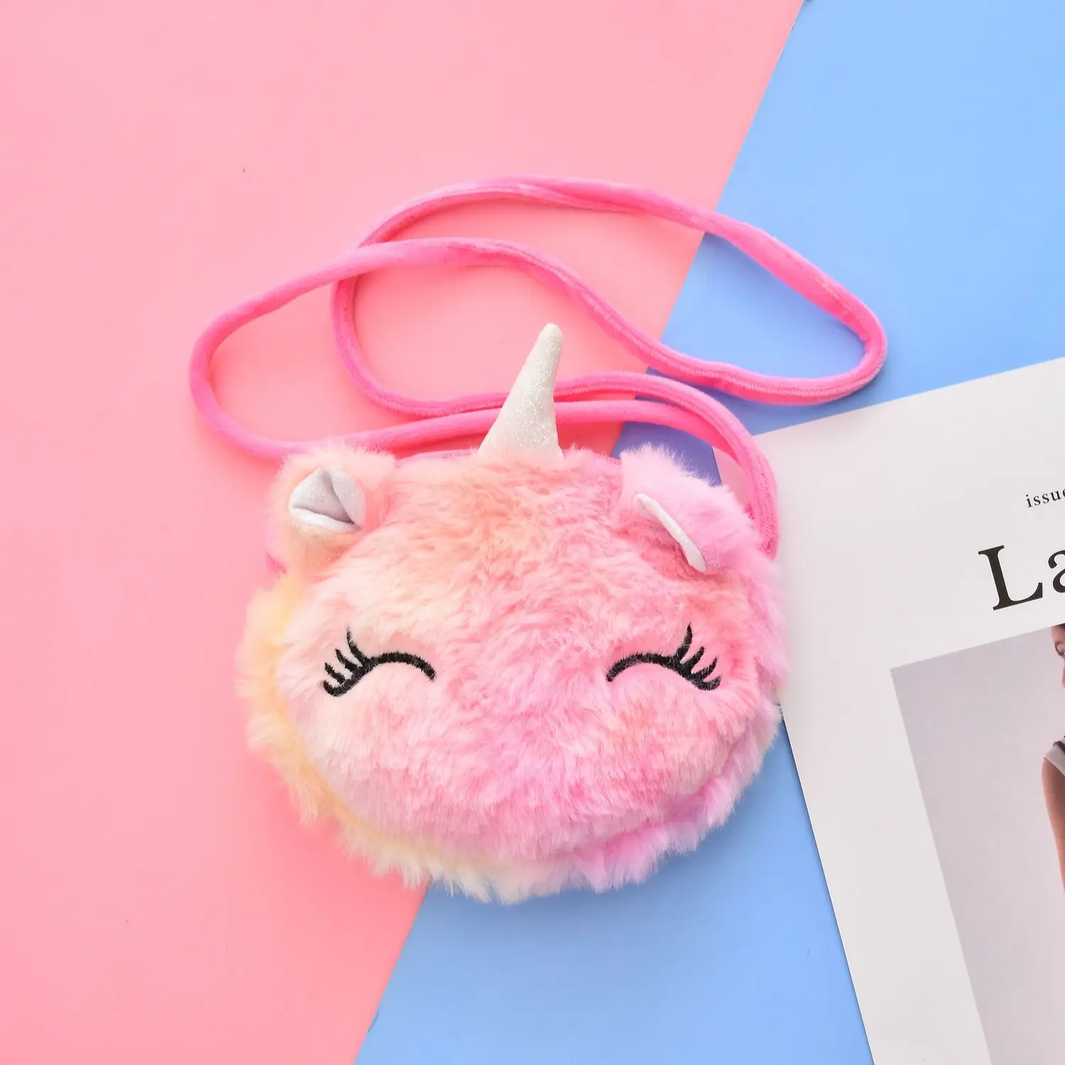 Korean Thin Cartoon Princess Plush Mini Satchel Children One Shoulder Cross-Body Bag Children Storage Change Small Bag A3307