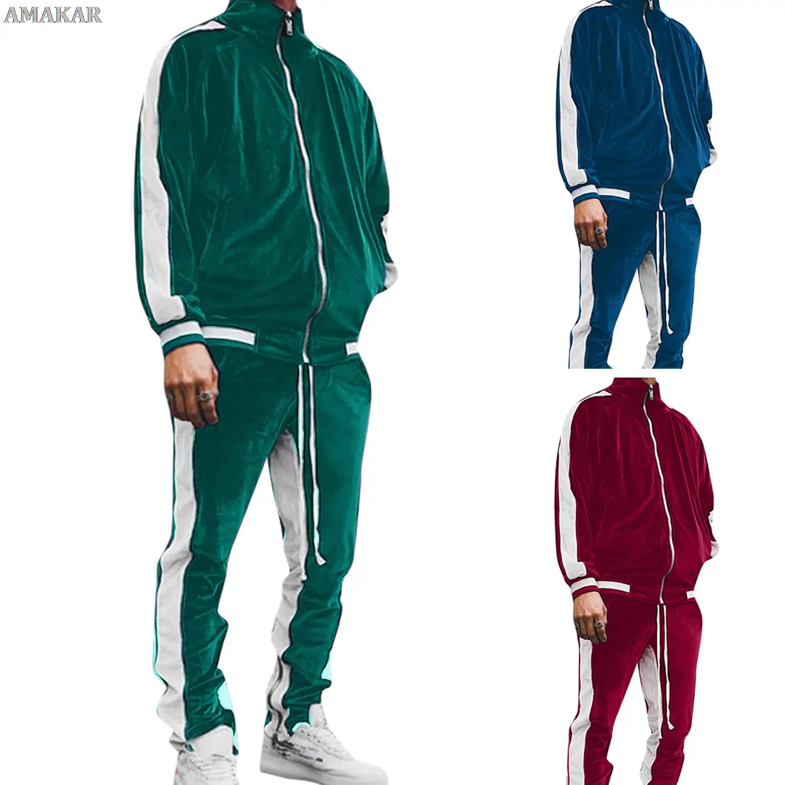 

Gold Velvet Thick + Pants Tracksuit Men 's Set Spring Autumn Sport Suit Male Plus Velvet Warm Sweatshirt Autumn Sportswear