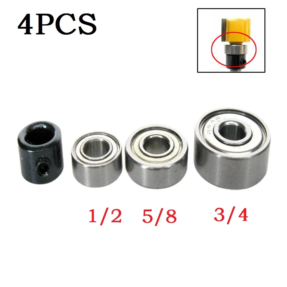 

4PCS Router Bit Bearing Accessories Bearing & Stop Ring Fit For Milling Cutter Heads Top Mounted 1/2 5/8 3/4 Set Screws Hex Key
