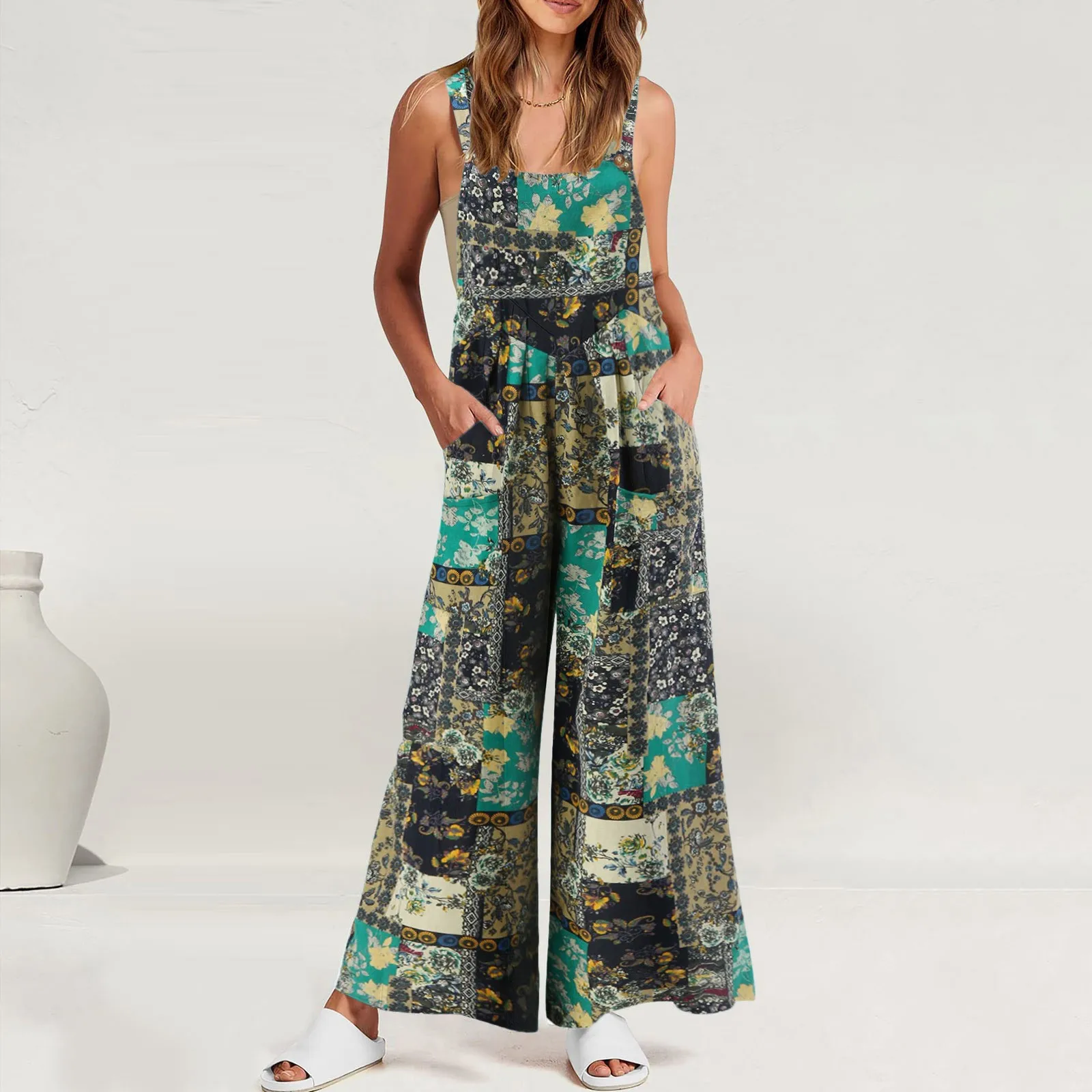 

Casual Loose Bohemian Jumpsuit 2023 Womens Overalls Ladies Sleeveless Straps Wide Leg Summer Sexy Backless Playsuit