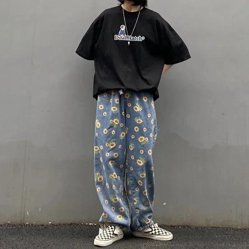 American High Street Hip Hop Men'S Graphic Printed Jeans Woman Autumn Fashion Trousers Casual Oversize Korean Streetwear Unisex