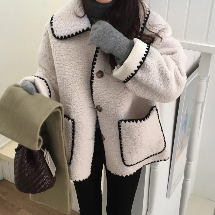 

Женское однобортное пальто, винтажное пальто из овечьей шерсти с нежным отложным воротником, подходящее ко всему, Южная Корея, Осень-зима