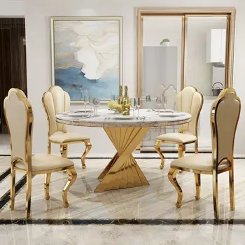 Modern Dining Room Furniture Marble top dining table gold metal base shell design for dining furniture for Home Hotel