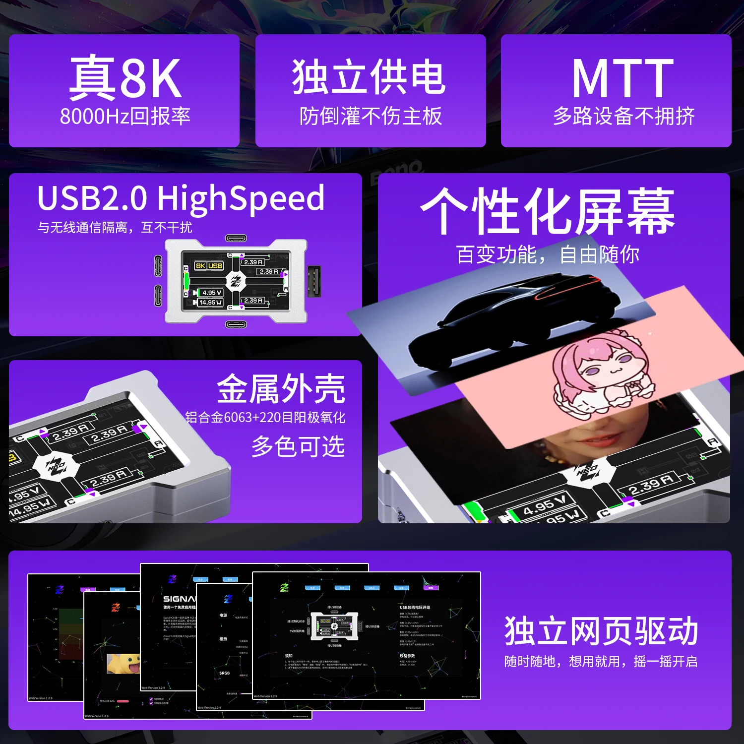 Фото Игровой USB-концентратор HMLAB ZNEO, 2–3 порта с экраном, частота заката 8 кГц, независимая мощность, модная для игровой атмосферы, интеграция стола №5