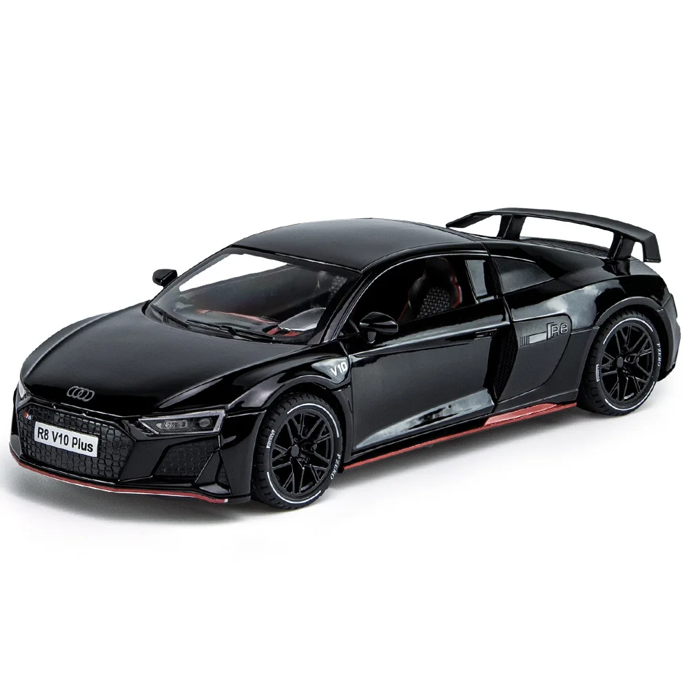 

1:24 AUDI R8 V10 Plus Alloy Sports Car Model Diecast Metal Toy Car Model High Simulation Sound Light Collection Kids Toys