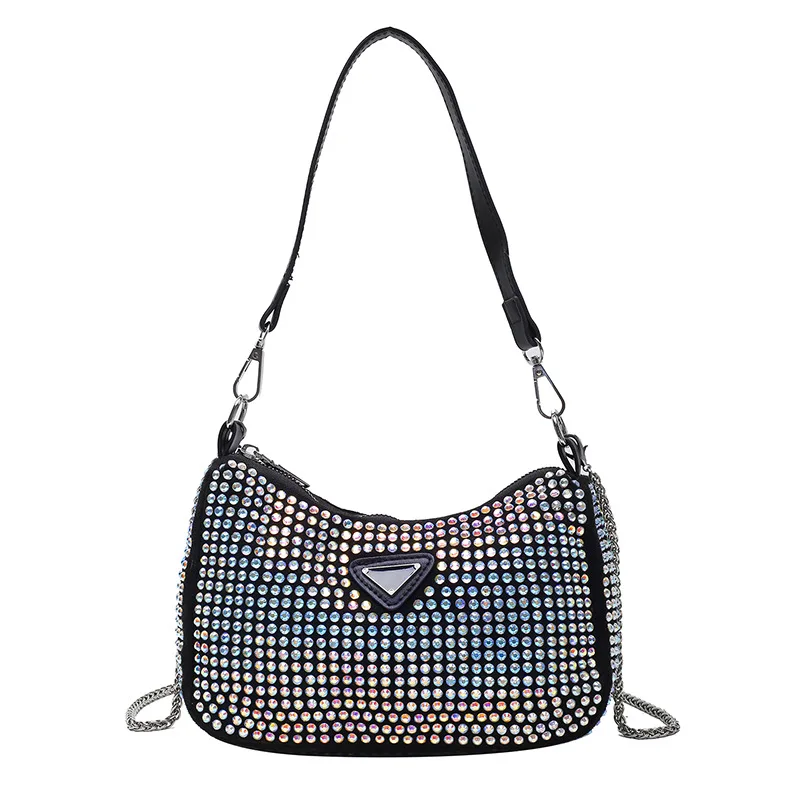 

Новая роскошная сумка через плечо со стразами, женская сумка через плечо на цепочке 2022, Яркая блестящая модная сумочка-Багет под подмышку, д...
