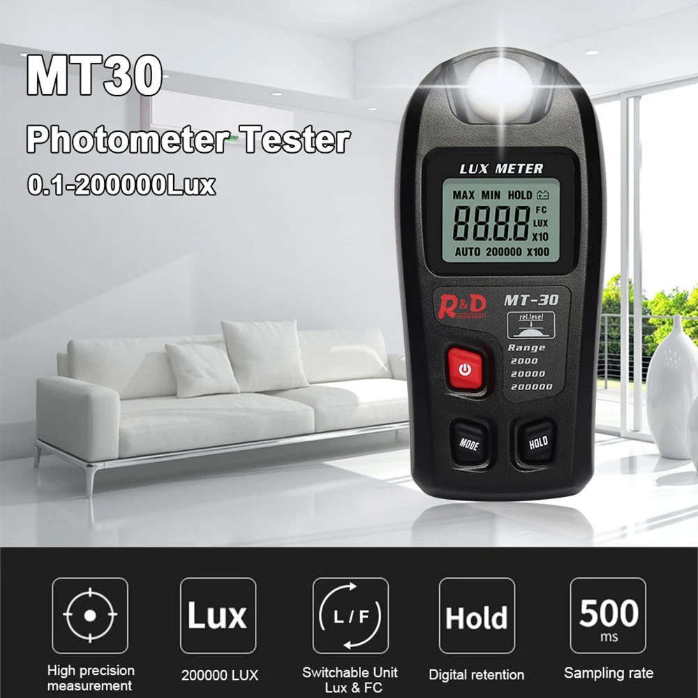 Meter Digital Illuminance Meter Handheld Lux Tester Lcd 0-200,000 Lux/fc Pocket Luxmeter Photometer Grow Plants