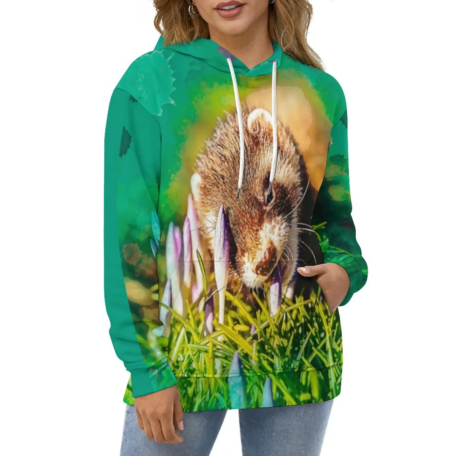 

Funny Ferret Print Casual Hoodies Spring Flowers Pretty Hoodie Long Sleeve Oversized Street Wear Design Loose Hooded Sweatshirts