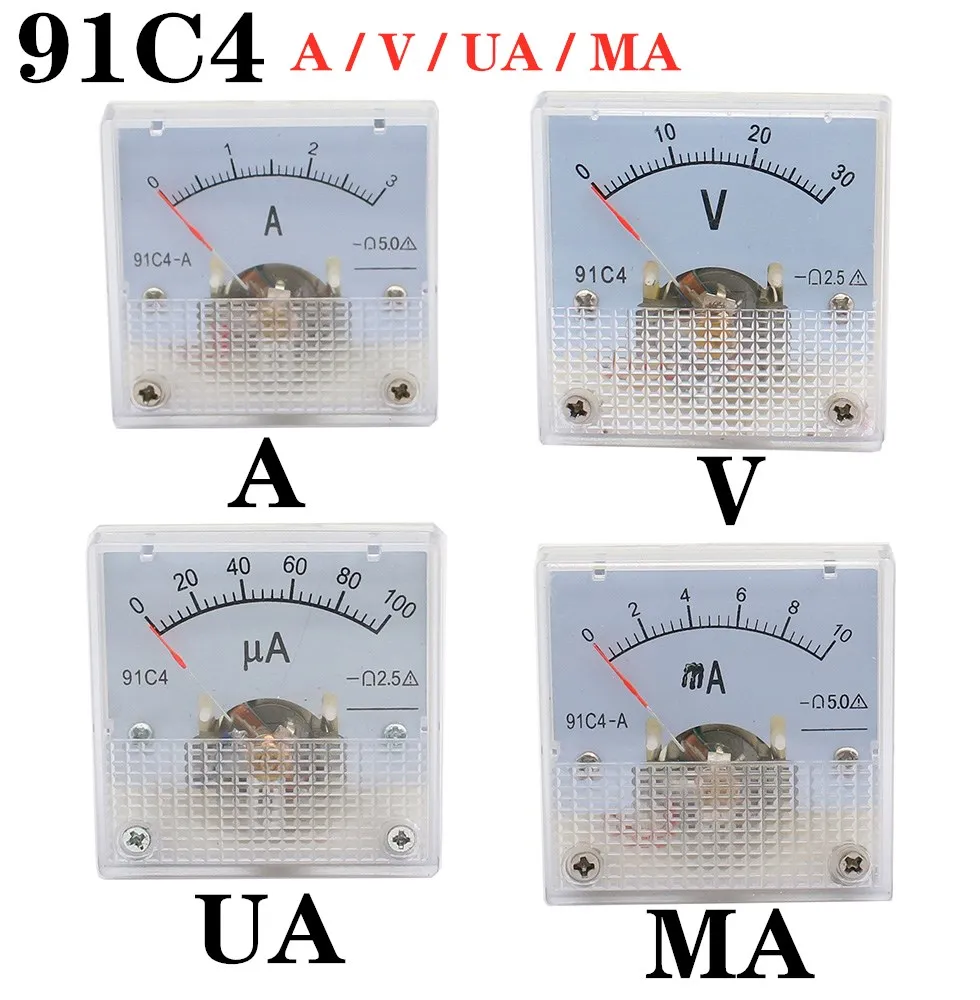 91C4 Ammeter DC Analog 1A 2A 3A 5A 10A 20A 30A 50A 100A 200A 300A 500A Panel Mechanical Pointer Type Amper Meter Current Meter