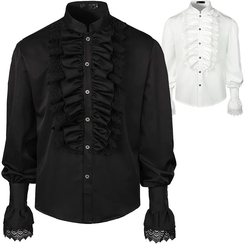 

Men's Pleated Pirate Shirt Medieval Renaissance Cosplay Costume Steampunk Top