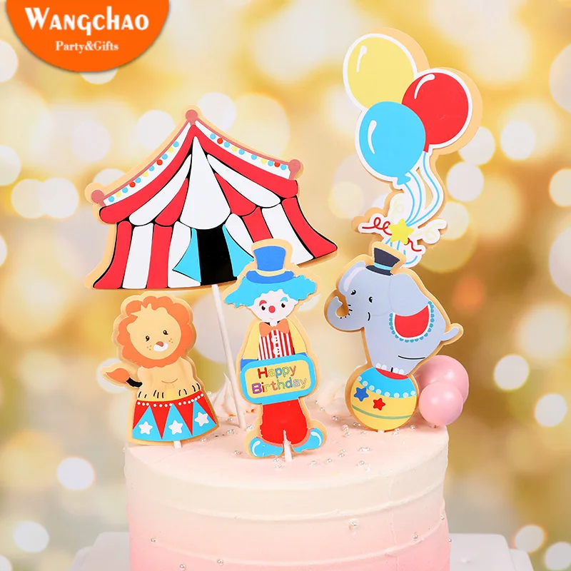 

1 Set Circus Clown Acrobatics Theme Happy Birthday Cake Decoration Cute Topper Cake Child Birthday Cartoon Party Supplies