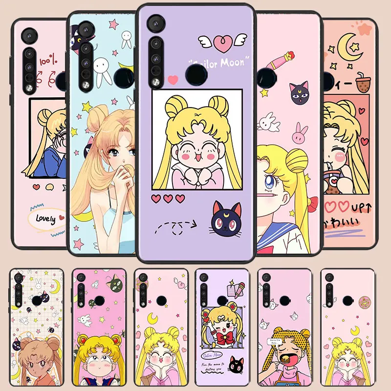 

Sailor Moon Cartoon Phone Case For Motorola E6 E7 One Marco G8 Play Plus G Stylus One Hyper Lite Plus G9 Black luxury Silicone