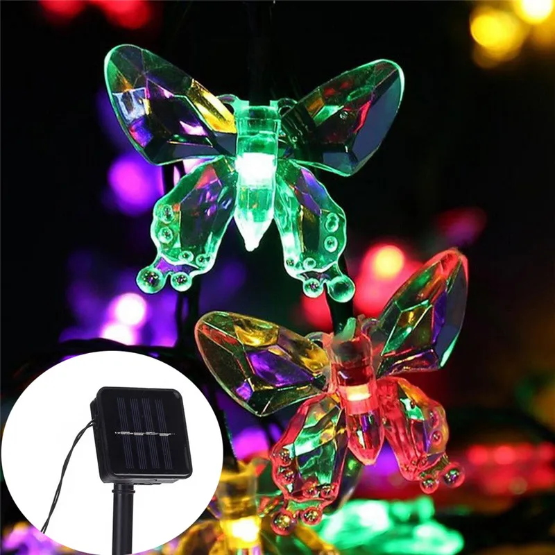 12m Solar Powered Butterfly Fairy String Lights 50/30 Led Waterproof Christmas Outdoor Garden Holiday Decoration Lights