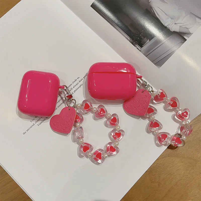 

Cute wind rose red love chain pendant airpods protective sleeve 1/2 generation suitable for airPro bluetooth earphone shell soft