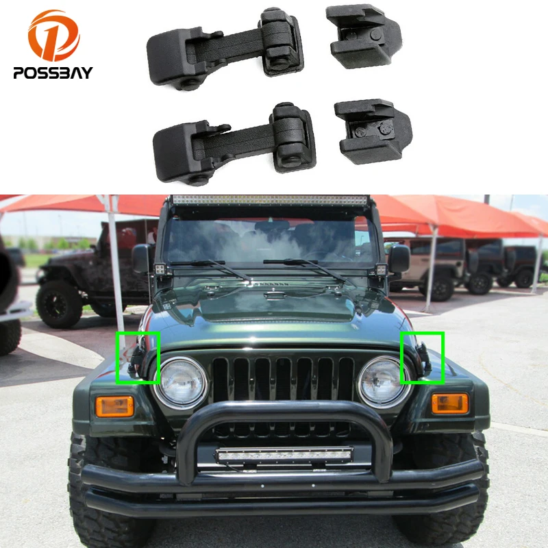 For Jeep Wrangler TJ 1997-2006 1 Pair Car Vintage Engine Lock Hood Latch Catch Cover Buckle Auto ABS Black Exterior Accessories