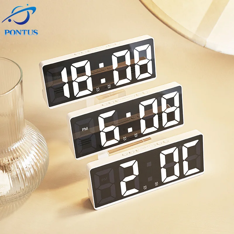 

LED Digital Alarm Clock Voice Control Electronic Clocks Snooze Night Mode Desk Table Clock 12/24H with Anti-disturbance Function
