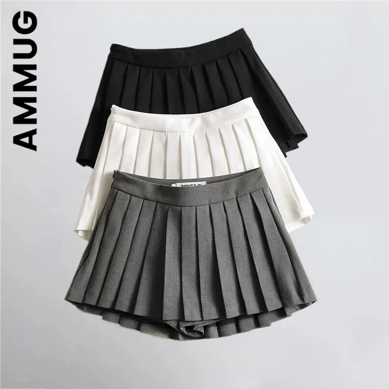 

Летние женские юбки с высокой талией Ammug, сексуальные мини-юбки Y2k, Корейская винтажная плиссированная теннисная юбка А-силуэта, короткие белые и черные