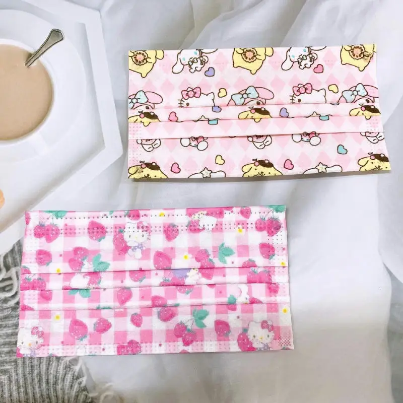 

50 шт. Sanrio My Melody Cinnamoroll маска кошечка аниме мультфильм одноразовая Защитная 3-слойная маска для лица Пылезащитная маска подарок для мальчиков ...