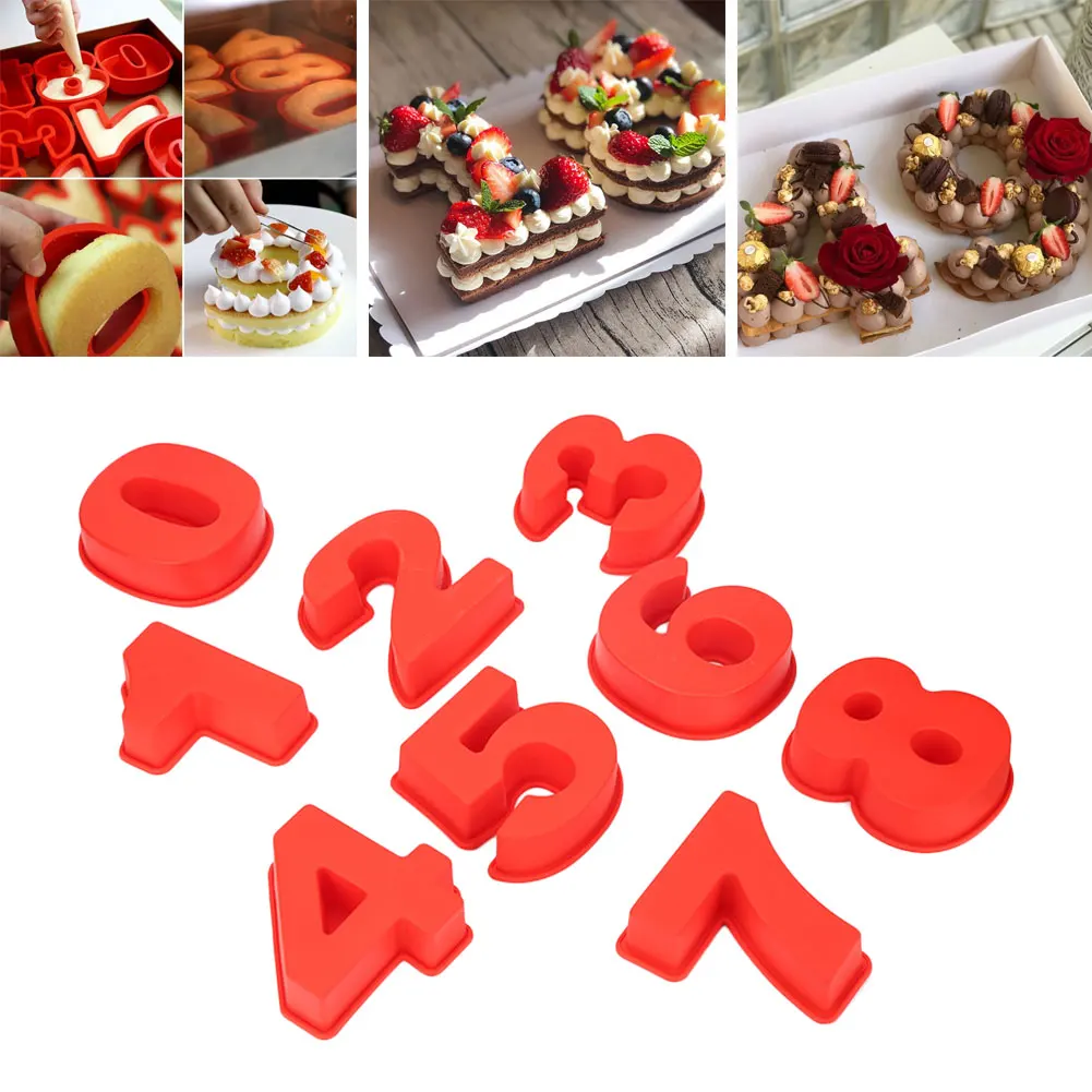 

9 шт./компл. силиконовые формы для выпечки в виде цифр 0-9 форма для торта с арабскими цифрами форма для выпечки на день рождения
