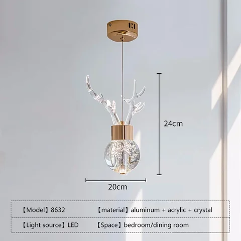 FSS bubble, Скандинавская современная люстра с оленем для гостиной, спальни, столовой с кристаллом, акриловая подвеска, светильник, потолочное освещение