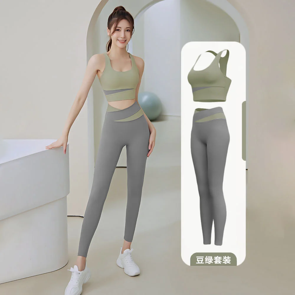 

Multi-panel Contrast Color Women's Shockproof Quick-drying Fitness Suit Running Sports Tight-fitting Hip Lifting Nude Yoga Suit
