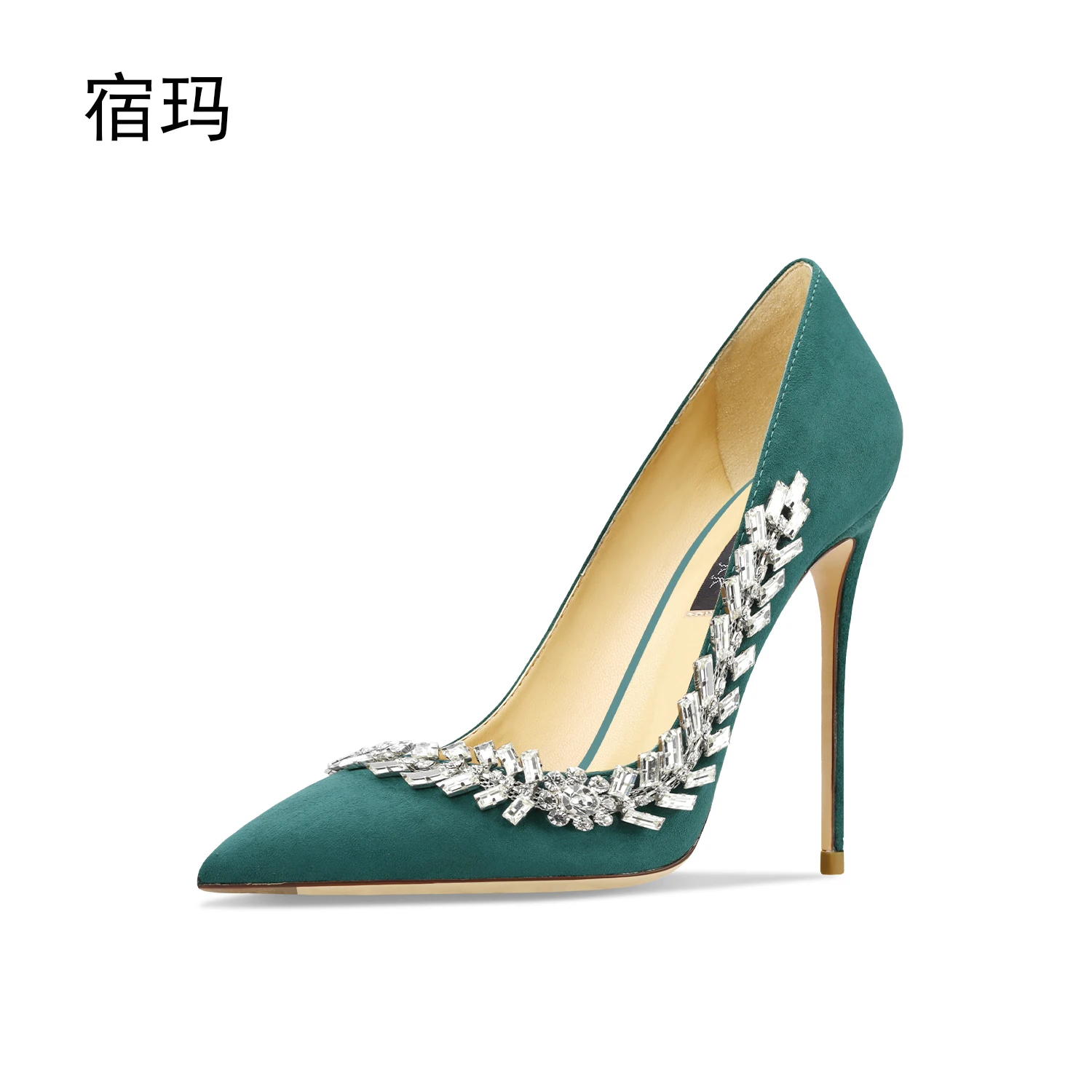 2023 New Suede Black Crystal Women Pumps Pointed Toe Rhinestone High Heels Fashion Stiletto Luxury Party Women Heels Shoes 10CM