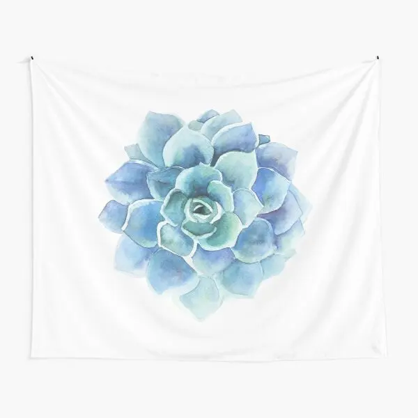 

Watercolor Blue Tones Succulent Illustra Tapestry Living Beautiful Blanket Bedroom Art Wall Printed Towel Decor Mat Travel