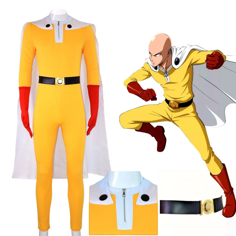 

Anime ONE PUNCH-MAN Superhero Saitama Cosplay Neutral Halloween Carnival Jumpsuit Outfits with Cloak Long Coat Suit