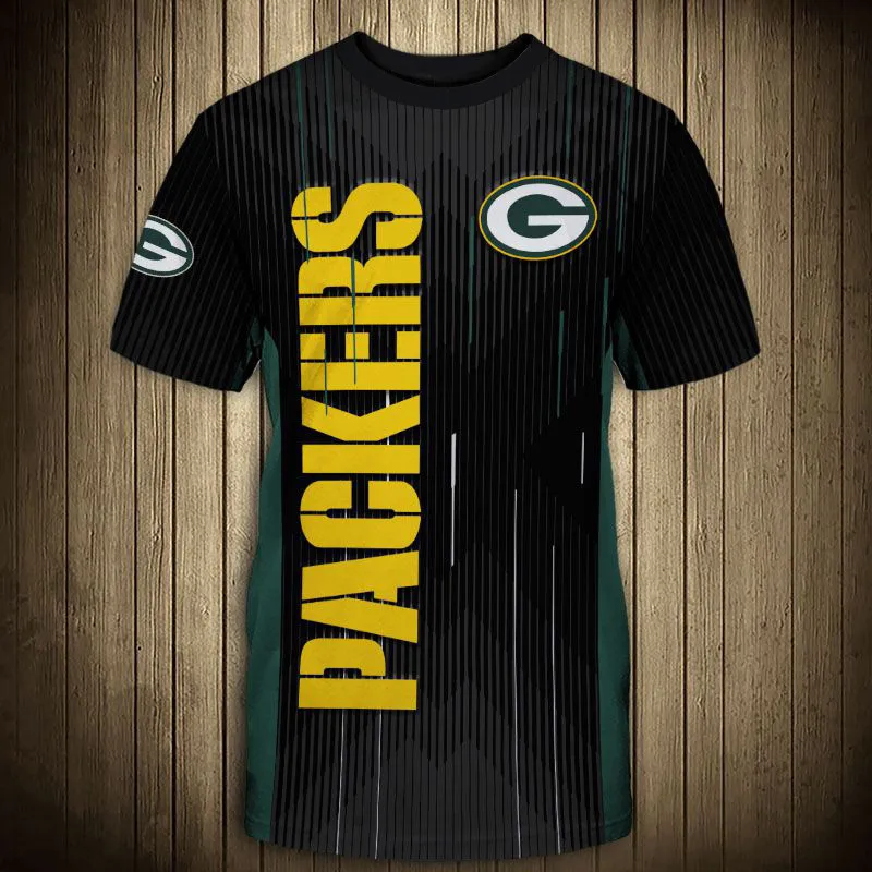

Green Bay men's fashion 3d Packers t-shirt striped printing graffiti letter G printing casual tops US Size