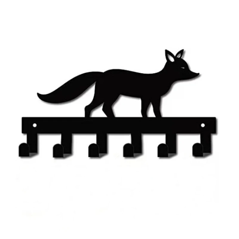 

Black Metal Keychain Hanger, Fox Animal Multipurpose Hanger With 6 Hooks For Kitchen, Living Room, Bathroom And Bedroom