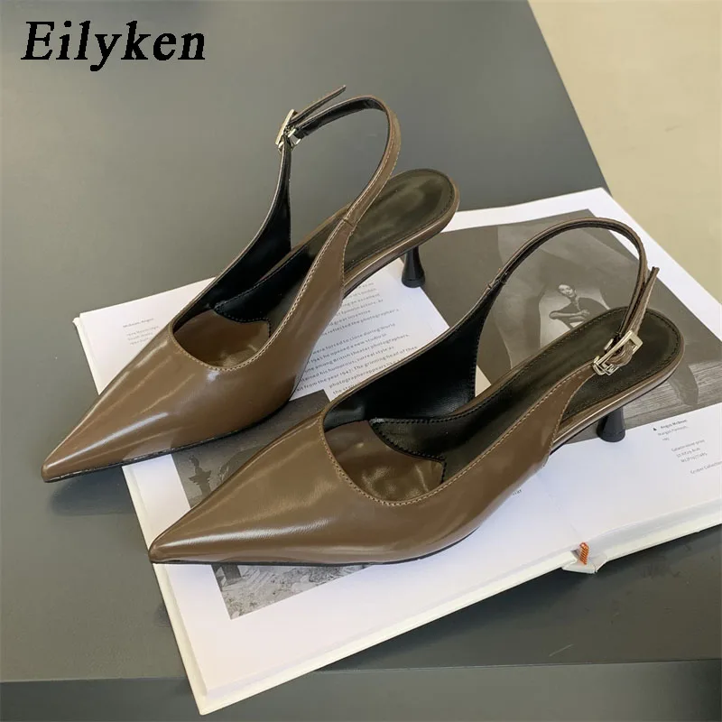 

Eilyken Summer Buckle Strap Women Pumps Low Heel Mule Shoes Pointed Toe Comfortable Slip-On Sandalias De Mujer