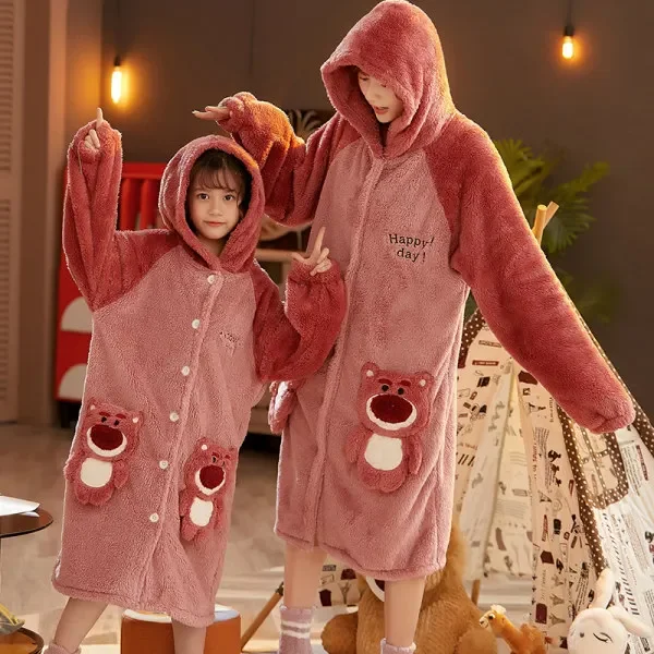 

Children Pajamas Nightgown Winter Coral Flannel Thickened Girl Bathrobes Parent-child Homewear