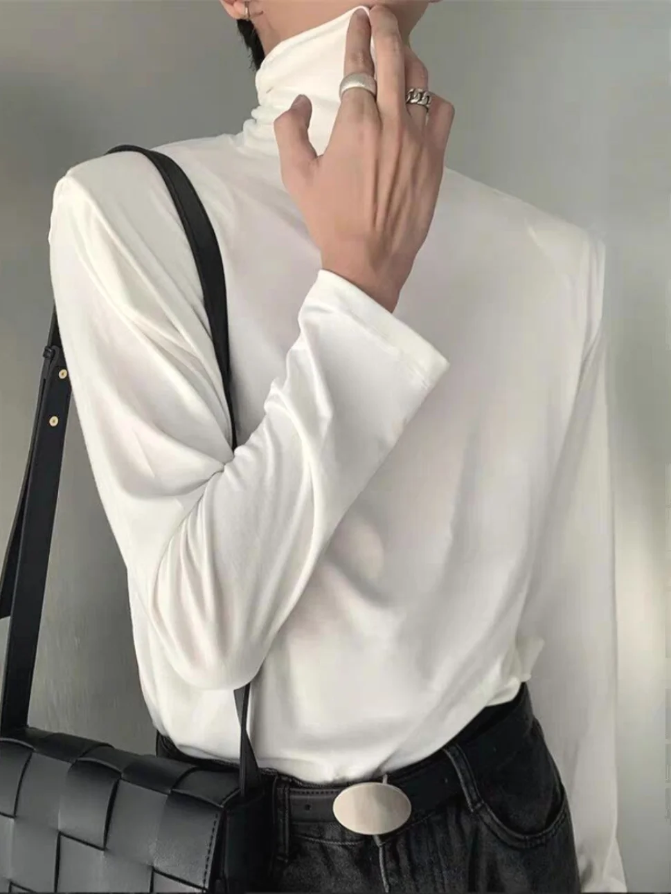 Reversible Turtleneck T-shirt Artistic Boys Loose Long sleeve Pile Collar Warm Inner wear Bottoming Shirt Thin Skin-friendly ...