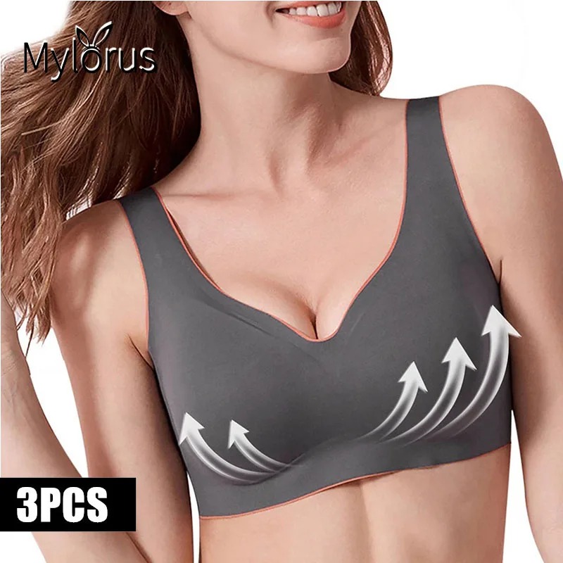 

3pcs Latex Bra Plus Size Push Up Sports Top Seamless Sport Bra Women Brassiere Vest Shock-Proof Pad Yoga Bra Sleep Top