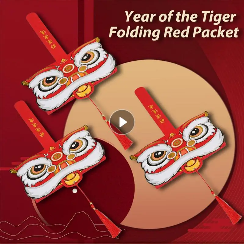 

New Year Tiger Folding Red Envelope Lucky Red Packet Dance Lion Spring Festival Money Bag Wedding Bag 2022 New Year Gift Bag