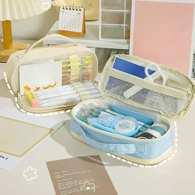 Большая вместительная фиолетовая сумка-карандаш модные корейские канцелярские